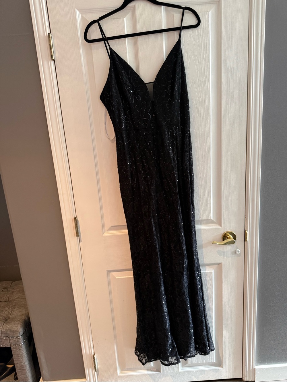 Black Sequin Maxi Slip Dress with Spaghetti Straps